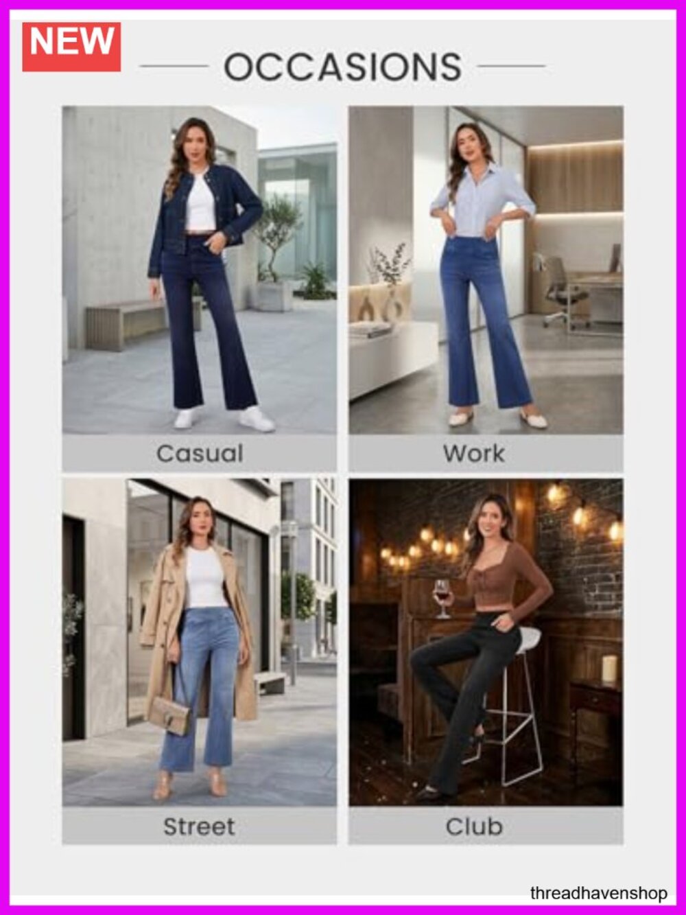 Stretchy High Waisted Flare Jeans Pull On Bootcut with Pockets Wide Leg - Picture 5 of 5